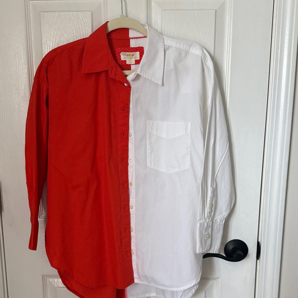 Anthropologie Red and White Button Down Shirt